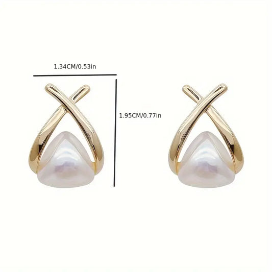 Metallic Cross Imitation Pearl Light Luxury Earrings